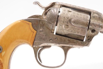 1905 ENGRAVED, SILVER PLATED COLT Bisley SAA .32-20 WCF Revolver C&R CARVED EAGLE & SNAKE IVORY GRIPS - Image 20 of 25