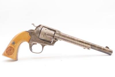 1905 ENGRAVED, SILVER PLATED COLT Bisley SAA .32-20 WCF Revolver C&R CARVED EAGLE & SNAKE IVORY GRIPS - Image 19 of 25