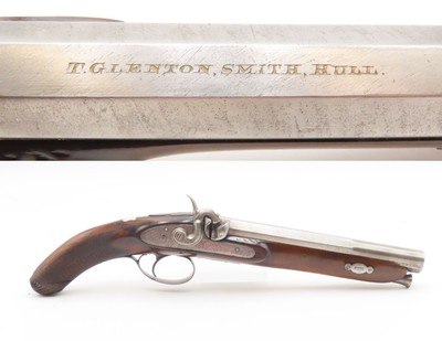 BANK NOTE ENGRAVED English GLENTON Antique SILVER INLAID Percussion PistolBritish SELF DEFENSE Pistol Made Circa 1840 - Image 1 of 18