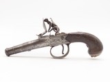PAIR of SILVER WIRE INLAID British KNIGHT Antique Boxlock FLINTLOCK Pistols MATCHING BRACE of ENGRAVED SELF DEFENSE Pocket Guns - 8 of 25