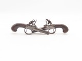 PAIR of SILVER WIRE INLAID British KNIGHT Antique Boxlock FLINTLOCK Pistols MATCHING BRACE of ENGRAVED SELF DEFENSE Pocket Guns - 16 of 25