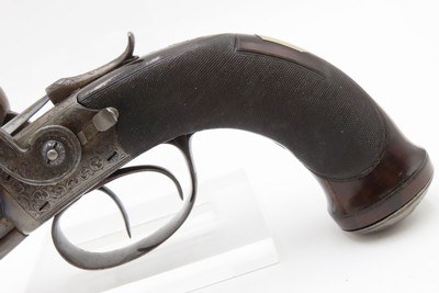 English ENGRAVED Antique BLANCH DOUBLEBARREL Percussion Pistol SNAP BAYONET With Custom Fitted Wooden Case - Image 15 of 17