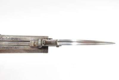 English ENGRAVED Antique BLANCH DOUBLEBARREL Percussion Pistol SNAP BAYONET With Custom Fitted Wooden Case - Image 8 of 17