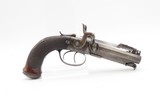 English ENGRAVED Antique BLANCH DOUBLEBARREL Percussion Pistol SNAP BAYONET With Custom Fitted Wooden Case - Image 3 of 17
