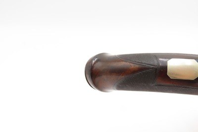 English ENGRAVED Antique BLANCH DOUBLEBARREL Percussion Pistol SNAP BAYONET With Custom Fitted Wooden Case - Image 11 of 17