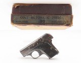 FACTORY BOX COLT M1908 .25 ACP HAMMERLESS Semi-Auto VEST POCKET Pistol C&RROARING TWENTIES ERA Colt’s Smallest Semi-Automatic - 1 of 21