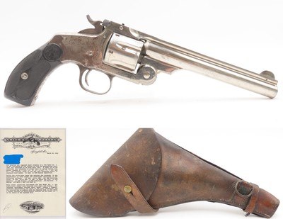 RARE, LETTERED AUSTRALIAN COLONIAL POLICE S&W No. 3 in .44 RUSSIAN Antique1 OF 30 6 1/2” Single Action .44 S&W RUSSIAN w/HOLSTER - Image 1 of 23