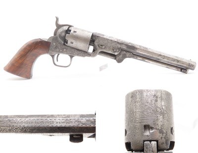 ENGRAVED Antique CIVIL WAR COLT M1851 NAVY .36 Perc. Revolver GUNFIGHTERManufactured in 1855 Used in WESTWARD EXPANSION - Image 1 of 25