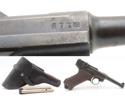 World War I UNIT MARKED 1917 Dated ERFURT Imperial German LUGER C&R HOLSTER Landwehr Infantry Regiment 122, Light Machine Gun Unit - Image 1 of 25