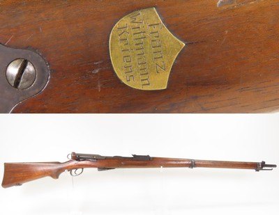 Antique SERIAL # “7” SWISS 1896/11 Straight Pull SCHMIDT-RUBIN 7.5mm RifleWith BRASS BADGE inscribed “FRANZ/WIFFMANN/KRIENS”