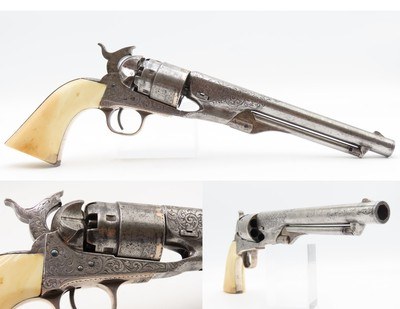ENGRAVED CIVIL WAR Antique COLT Model 1860 Army with IVORY GRIP Made 1864With Gustave Young Pattern Scroll Engraving - Image 1 of 18