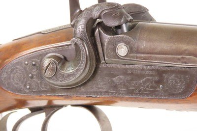 ENGLISH Antique R. HUGHES 14 Bore Double Barrel Percussion SHOTGUN ENGRAVED British SIDE x SIDE with GAME SCENE ENGRAVING - Image 7 of 25