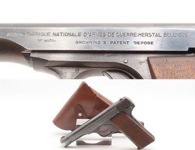 GERMAN OCCUPATION Belgian Herstal M1922 Third Reich “BRING BACK” Pistol C&R HOLSTER with “EAGLE/140” & “EAGLE/SWASTIKA” Proofs