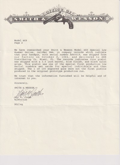 S&W Factory Lettered LOW SERIAL SMITH & WESSON M469 9mm Pistol Made in 1984 EARLY Compact 3-1/2” LNIB - Image 24 of 25