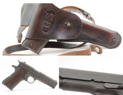 DESIREABLE “Begley” Inspected WWII U.S. COLT M1911A1 C&R w/U.S. RIA HOLSTER World War 2 JOHN S. BEGLEY “JSB” Marked Govt Model - Image 1 of 21