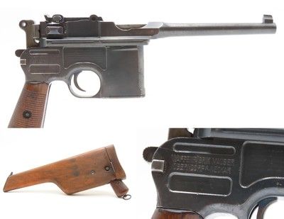 WEIMAR Era MAUSER M1896 BOLO 7.63x25mm BROOMHANDLE Pistol C&R HOLSTER STOCK Handgun Made Famous by the BOLSHEVIKS - Image 1 of 20