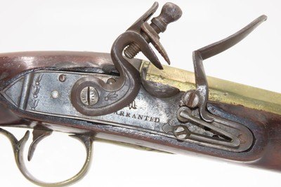 Early 1800s Antique BRASS BARREL British FLINTLOCK Pistol TOWER STYLE PROOFS LIGHTLY ENGRAVED Handgun with BRASS FURNITURE - Image 5 of 16