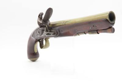 Early 1800s Antique BRASS BARREL British FLINTLOCK Pistol TOWER STYLE PROOFS LIGHTLY ENGRAVED Handgun with BRASS FURNITURE - Image 15 of 16