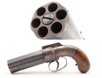 GOLD RUSH Era ALLEN & THURBER Antique WORCHESTER Period PEPPERBOX RevolverENGRAVED & First DA Revolving Percussion Pistol - Image 1 of 17