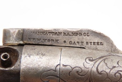 Rare ANTEBELLUM Antique MANHATTAN 3-Barrel Percussion PEPPERBOX Revolver 1 of 2,500 CIVIL WAR Era Production Revolvers - Image 6 of 18