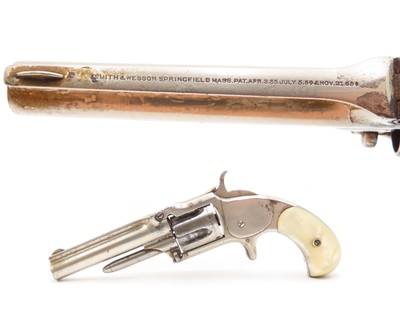 WILD WEST Antique SMITH & WESSON Number 1-1/2 .32 RF Revolver PEARL GRIPSFINE Wild West .32 Rimfire Spur Trigger - Image 1 of 16