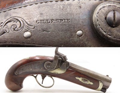 Very Scarce ENGRAVED Antique GILLESPIE Percussion DERRINGER Pistol NEW YORK CALIFORNIA GOLD RUSH Era RIVERBOAT GAMBLER’s Gun - Image 1 of 17