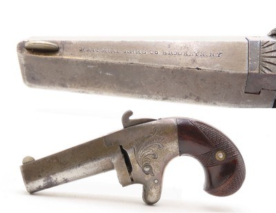 RARE Post-CIVIL WAR Antique NATIONAL ARMS No. 2 .41 RF Derringer WILD WESTFACTORY ENGRAVED Swivel Barrel PRE-COLT Pistol - Image 1 of 17