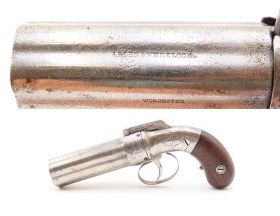 CIVIL WAR Era Antique ALLEN & WHEELOCK .31 PERCUSSION Pepperbox GOLD RUSHENGRAVED 6-Shot Pepperbox RIVERBOAT GAMBLER - Image 1 of 18