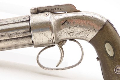 ENGRAVED Antique ALLEN & THURBER .31 Bar Hammer NORWICH Pepperbox BELLY GUN First American Double Action Revolving Pistol - Image 4 of 18