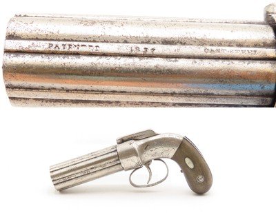 ENGRAVED Antique ALLEN & THURBER .31 Bar Hammer NORWICH Pepperbox BELLY GUN First American Double Action Revolving Pistol - Image 1 of 18