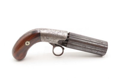 CIVIL WAR Era Antique BLUNT & SYMS Percussion PEPPERBOX Pistol WILD WESTScarce ENGRAVED Underhammer Ring Trigger Revolver - Image 13 of 16