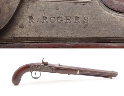 c1830s-40s R. ROGERS Rare PILL-PRIMED Antique TRANSITIONAL Utica, NY Pistol Also known as the “PILLOCK” Firing System - Image 1 of 18