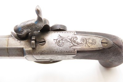 ENGRAVED Antique British RICHARDSON Boxlock Percussion SELF DEFENSE Pistol“LIVERPOOL” 1840s SIDEHAMMER Coat/Pocket Pistol - Image 8 of 25