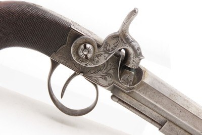 ENGRAVED Antique British RICHARDSON Boxlock Percussion SELF DEFENSE Pistol“LIVERPOOL” 1840s SIDEHAMMER Coat/Pocket Pistol - Image 4 of 25