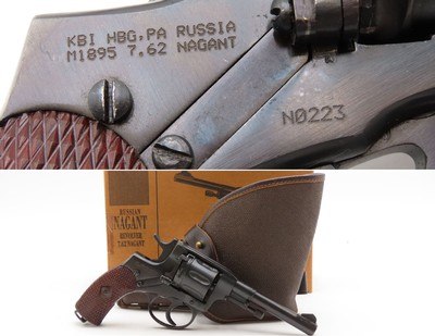 RUSSIAN WW II Era NAGANT M1895 TULA Arsenal 7.62 DA Revolver HOLSTER & BOXWORLD WAR II Handgun Made in 1938 w/MATCHING BOX - Image 1 of 25