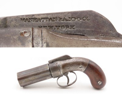 ANTEBELLUM / CIVIL WAR Era Antique MANHATTAN Percussion PEPPERBOX Revolver6-Shot SELF DEFENSE Gun Made in Norwich, Conn. - Image 1 of 18