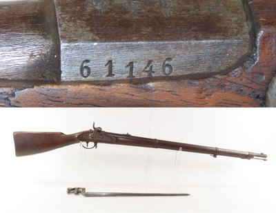 Antique CIVIL WAR Era European PERCUSSION Full Stock Military Rifle BAYONET “Crown/I” Proofed .54 Caliber Longarm