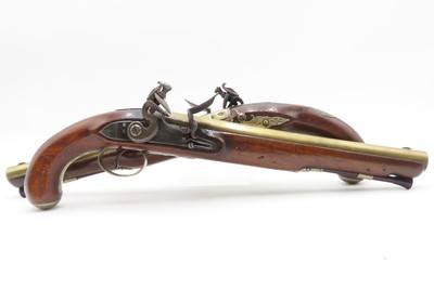 BRACE of REVOLUTIONARY WAR Era Brass Barrel JOVER & SON Flintlock Pistols - Image 2 of 25