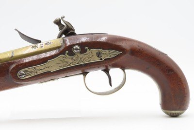BRACE of REVOLUTIONARY WAR Era Brass Barrel JOVER & SON Flintlock Pistols - Image 14 of 25