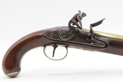 BRACE of REVOLUTIONARY WAR Era Brass Barrel JOVER & SON Flintlock Pistols - Image 19 of 25