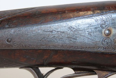 HEIDELBERG German Antique F BAUERNFEIND SxS PINFIRE SHOTGUN 19th C 16 Gauge With GAME SCENE ENGRAVINGS - Image 16 of 23