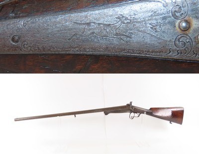 HEIDELBERG German Antique F BAUERNFEIND SxS PINFIRE SHOTGUN 19th C 16 Gauge With GAME SCENE ENGRAVINGS - Image 1 of 23