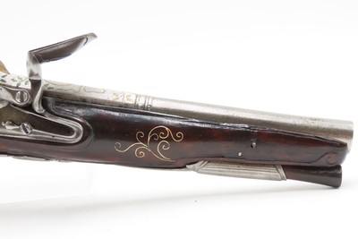 BRACE of BRASS & SILVER INLAID Antique OTTOMAN Flintlock HOLSTER Pistols“M.A. GIVRATI” Marked Mid to Late 1700s Pistols - Image 14 of 25