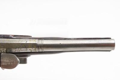 BRACE of BRASS & SILVER INLAID Antique OTTOMAN Flintlock HOLSTER Pistols“M.A. GIVRATI” Marked Mid to Late 1700s Pistols - Image 23 of 25