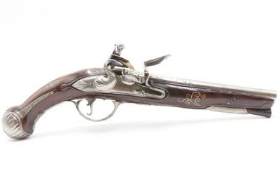 BRACE of BRASS & SILVER INLAID Antique OTTOMAN Flintlock HOLSTER Pistols“M.A. GIVRATI” Marked Mid to Late 1700s Pistols - Image 25 of 25
