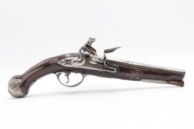 BRACE of BRASS & SILVER INLAID Antique OTTOMAN Flintlock HOLSTER Pistols“M.A. GIVRATI” Marked Mid to Late 1700s Pistols - Image 5 of 25