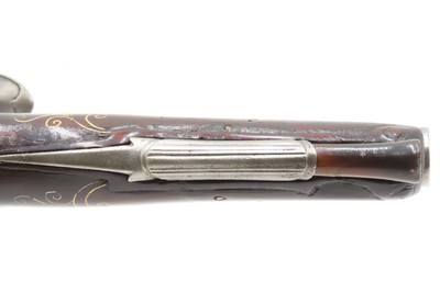 BRACE of BRASS & SILVER INLAID Antique OTTOMAN Flintlock HOLSTER Pistols“M.A. GIVRATI” Marked Mid to Late 1700s Pistols - Image 19 of 25