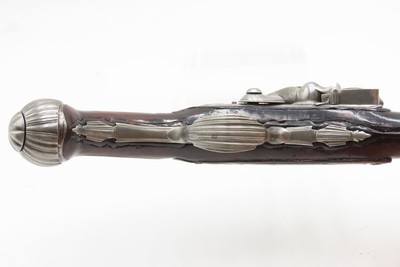 BRACE of BRASS & SILVER INLAID Antique OTTOMAN Flintlock HOLSTER Pistols“M.A. GIVRATI” Marked Mid to Late 1700s Pistols - Image 12 of 25
