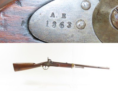 European CIVIL WAR Dated Antique “A.E.” Marked RIFLED Percussion CARBINE 1863 Dated PERCUSSION .58 Caliber Carbine - Image 1 of 20