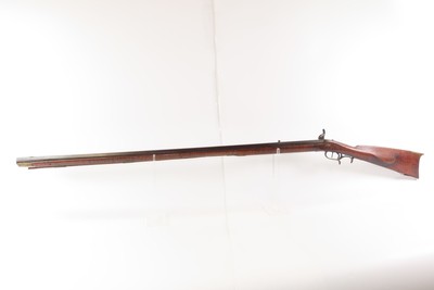 c.1850s-60s Antique ENGRAVED Full-Stock .36 Percussion American LONG RIFLEMaple Stripe Full Stock Game Getter DOUBLE SET TRIGGER - Image 14 of 19